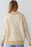 MQTIME  -  Checkered Collared Neck Long Sleeve Sweater