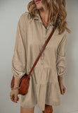MQTIME  -  Tiered Collared Neck Balloon Sleeve Shirt Dress