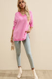 MQTIME  -   Striped V-Neck Dropped Shoulder Sweater