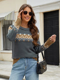 MQTIME  -  Contrast Round Neck Long Sleeve Sweater