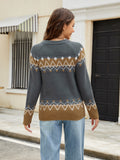 MQTIME  -  Contrast Round Neck Long Sleeve Sweater
