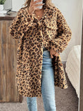 MQTIME  -  Leopard Button Up Long Sleeve Fuzzy Coat