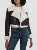 MQTIME  -   Collared Neck Long Sleeve Plush Cropped Jacket
