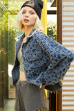 MQTIME  -  POL Flower Textured Raw Hem Long Sleeve Denim Jacket