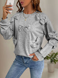 MQTIME  -   Perfee Bow Round Neck Long Sleeve Sweatshirt