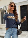 MQTIME  -  Contrast Round Neck Long Sleeve Sweater