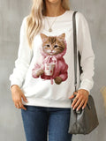 MQTIME  -   Cat Round Neck Long Sleeve Sweatshirt