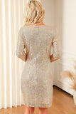 MQTIME  -  Sequin Knot Round Neck Long Sleeve Mini Dress