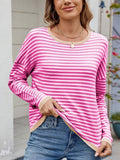 MQTIME  -  Striped Contrast Round Neck Long Sleeve Sweater