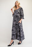MQTIME  -  Celeste Full Size Leopard Round Neck Flounce Sleeve Dress