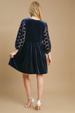 MQTIME  -  Umgee Dotted Lace Sleeve Tiered Velvet Mini Dress