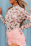 MQTIME  -  Printed Mock Neck Long Sleeve Bodysuit