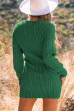 MQTIME  -  Cable-Knit Surplice Lantern Sleeve Sweater Dress