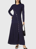 MQTIME  -  Openwork Round Neck Long Sleeve Sweater Dress