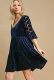 MQTIME  -  Umgee Dotted Lace Sleeve Tiered Velvet Mini Dress