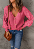 MQTIME  -  Openwork V-Neck Button Up Cardigan
