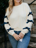 MQTIME  -  Contrast Bow Round Neck Long Sleeve Sweatshirt