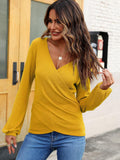 MQTIME  -  Waffle Knit Surplice Long Sleeve T-Shirt