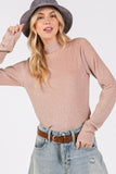 MQTIME  -  SAGE + FIG Glitter Mock Neck Lettuce Hem Long Sleeve Top