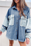 MQTIME  -   Raw Hem Color Block Denim Jacket
