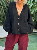 MQTIME  -  Pocketed V-Neck Button Up Cardigan