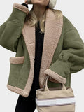 MQTIME  -  Fuzzy Collared Neck Long Sleeve Jacket