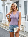 MQTIME  -  Ribbed Solid Color V-Neck Tank