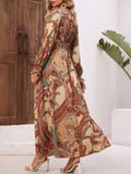 MQTIME  -  Smocked Printed V-Neck Flounce Sleeve Dress