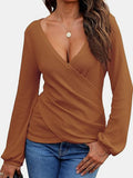 MQTIME  -  Waffle Knit Surplice Long Sleeve T-Shirt