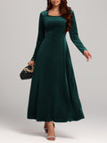 MQTIME  -  Square Neck Long Sleeve Velvet Dress