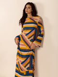 MQTIME  -  Contrast Round Neck Flare Sleeve Midi Dress
