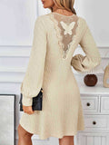 MQTIME  -  Lace Detail V-Neck Long Sleeve Dress