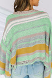 MQTIME  -  Contrast Striped Boat Neck Dropped Shoulder Sweater