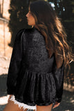 MQTIME  -  Frill Peplum V-Neck Long Sleeve Blouse