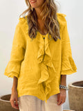 MQTIME  -  Full Size Ruffled V-Neck Flounce Sleeve Blouse
