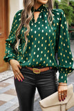 MQTIME  -  Cutout Printed Mock Neck Long Sleeve Blouse