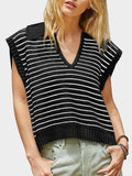 MQTIME  -   Collared Neck Striped Sweater Vest