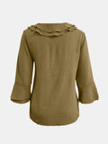 MQTIME  -  Full Size Ruffled V-Neck Flounce Sleeve Blouse