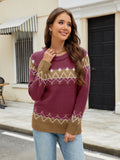 MQTIME  -  Contrast Round Neck Long Sleeve Sweater