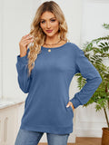 MQTIME  -  Ruched Shoulder Round Neck Long Sleeve Sweatshirt