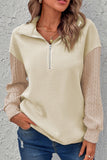 MQTIME  -  Half Zip Textured Patchwork Drop Shoulder Sweatshirt