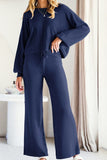 MQTIME  -  Round Neck Long Sleeve Top and Pants Set