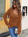 MQTIME  -  Waffle Knit Surplice Long Sleeve T-Shirt
