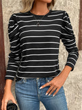 MQTIME  -  Full Size Striped Round Neck Puff Sleeve T-Shirt
