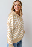 MQTIME  -  Checkered Collared Neck Long Sleeve Sweater