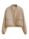 MQTIME  -   Pocketed Snap Down Baseball Collar Jacket