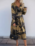 MQTIME  -   Printed Surplice Long Sleeve Midi Dress