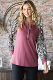 MQTIME  -  Heimish Full Size Snakeskin Print Raglan Sleeve Half Button Top