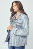MQTIME  -  Full Size Distressed Drawstring Hooded Denim Jacket