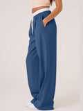 MQTIME  -  Contrast Waistband Drawstring Wide Leg Pants